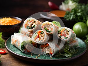 Vietnamese Goi Cuon Spring Rolls, famous Asian food, cinematic photography