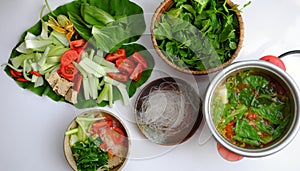 Vietnamese green vegetables hot pot, healthy eating that rich fiber, vitamin for vegetarian