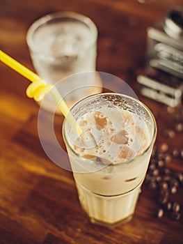 Vietnamese ice coffee with coffee beans