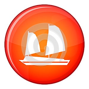 Vietnamese junk boat icon, flat style