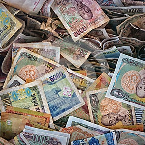 Vietnamese money, crumpled bills