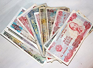 Vietnamese money currency small tatty notes photo