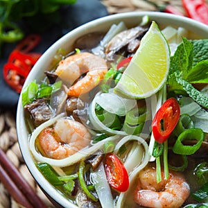 Vietnamese pho tom yum shrimp prawn soup