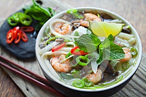 Vietnamese pho tom yum shrimp prawn soup