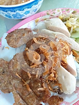 Vietnamese rolled ricepaper with pork bbq photo