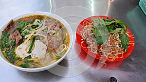 Vietnamese Spicy Beef Noodle Soup (Bun Bo Hue). Bun Bo Hue Is A Popular Food And Must Try In Vietnam.