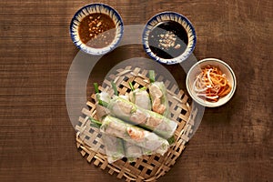 Vietnamese spring rolls - rice paper, lettuce, salad, vermicelli