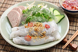 Vietnamese steamed rice noodle roll photo