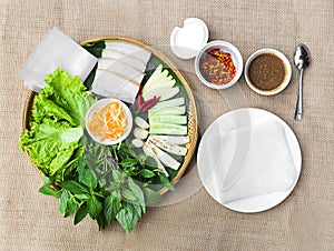 Vietnamese steamed thin rice pancake for pork rolls or banh uot