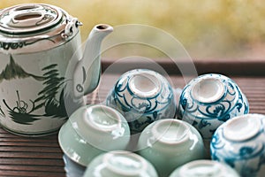 Vietnamese Style Teapot and cups of tea