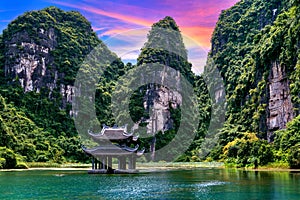 Vietnamese temple in Trang An, Vietnam. Famous place in Tam coc