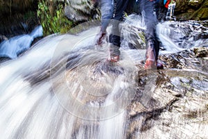 Vietnamese trekking sandal, hiking shoes on stream