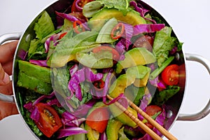Vietnamese vegetarian cuisine, mixed vegetable, avocado salad, tomato, nutrition vegan dish