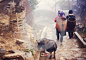 Vietnamese woman walking to Sapa.