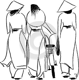 Vietnamese Women in Ao Dai Vector Illustration photo