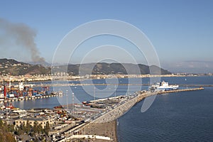 VIETRI SUL MARE, ITALY - 12 October 2019 view of the city of Salerno from a high point and its port in the foreground