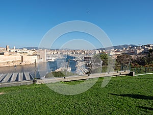 Vieux Port Old Port, Marseille and Fort Saint Jean seen from the Pharo Palace