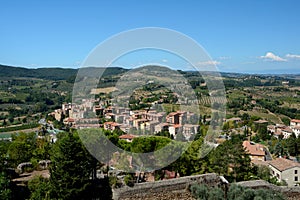 Viev of San Gimignano and surrounding landscape.