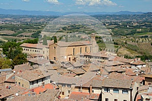 Viev of San Gimignano and surrounding landscape.