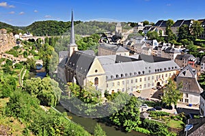 View on Abbaye de Neumunster and St. Jean du Grund church in Luxembourg
