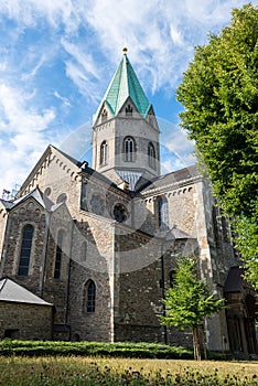 View of the abbey church of St. Ludgerus in Essen-Werden, North Rhine-Westphalia, Germany