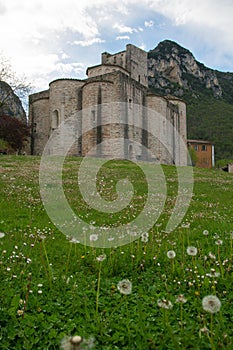 View of Abbey of San Vittore alle Chiuse near Grotte di Frasassi caves, Genga, Italy photo