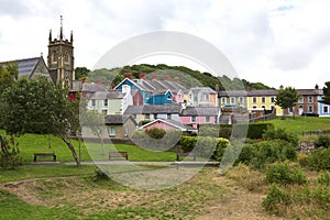 View of Aberaeron church and houses in West Wales, UK