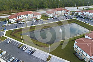 View from above of apartment residential condos in Florida suburban area. American condominiums as example of real