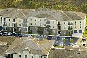 View from above of apartment residential condos in Florida suburban area. American condominiums as example of real