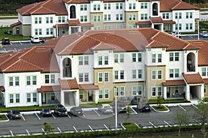 View from above of apartment residential condos in Florida suburban area. American condominiums as example of real