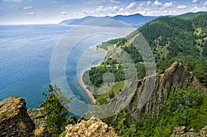 View above big beautiful lake, Baikal lake, Russia