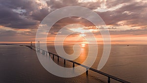 View from above of bridge at sunset