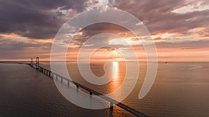 View from above of bridge at sunset