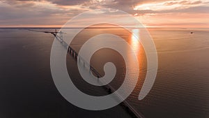 View from above of bridge at sunset