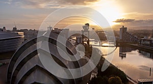 View from above of the Clyde Auditorium and Clyde Arc Bridge, Glasgow photo