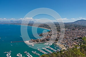 A view from above on the coastal town of Castellammare del Golfo in northern Sicily