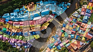 View from above of Colorful Village Kampung Warna Warni Jodipan and Tridi Village, Malang East Java,