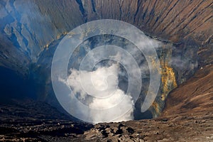 View from above of the crater of the active Bromo volcano. Indonesia