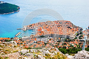 View from above and distance of Dubrovnik old city