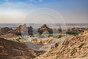 View from above on Green Mubazzarah Park in Al Ain oasis