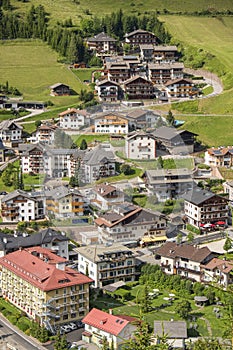 View from above at a the hoses in a alp village in val gardena, Italy