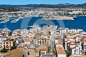 View from above of the houses and port of Eivissa, Ibiza, Spain photo