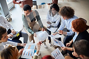 View from above on international group of business people