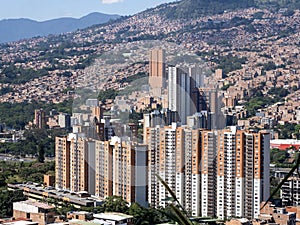 The View from above of the Medellin city development. Colombia