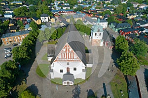 A view from above of a medieval Lutheran Cathedral in the old Porvoo aerial photography. Finland photo