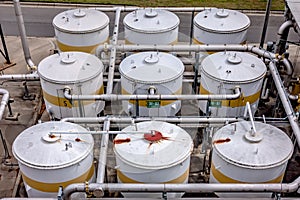 View above methane gas storage tanks at industrial plant