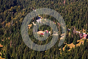 View from above of a mountain resort Vartop in Bihor, Romania, 2021