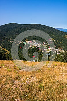 View from above of a mountain resort Vartop in Bihor, Romania, 2021