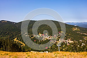 View from above of a mountain resort Vartop in Bihor, Romania, 2021