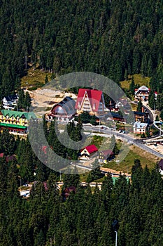 View from above of a mountain resort Vartop in Bihor, Romania, 2021